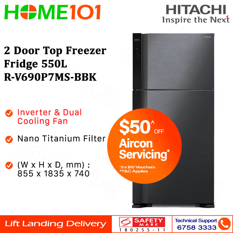 Hitachi 2 Door Top Freezer Fridge 550L R-V690P7MS
