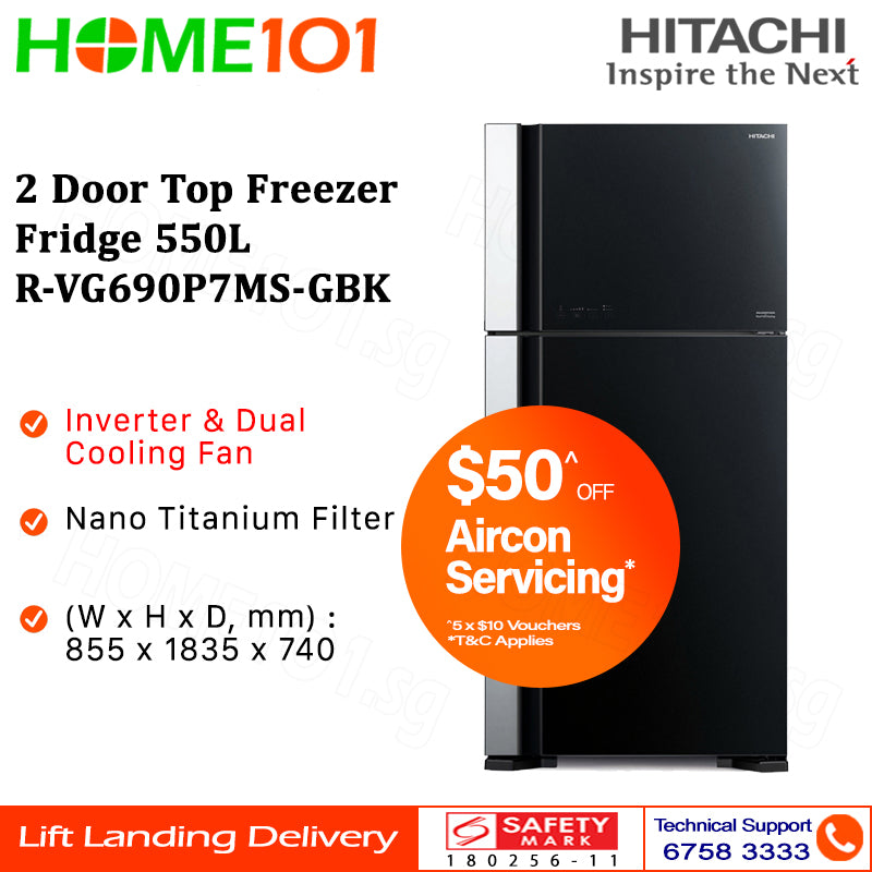 Hitachi 2 Door Top Freezer Fridge 550L R-VG690P7MS