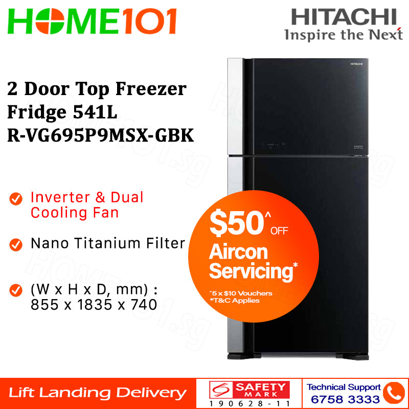 Hitachi 2 Door Top Freezer Fridge 541L R-VG695P9MSX - GBK