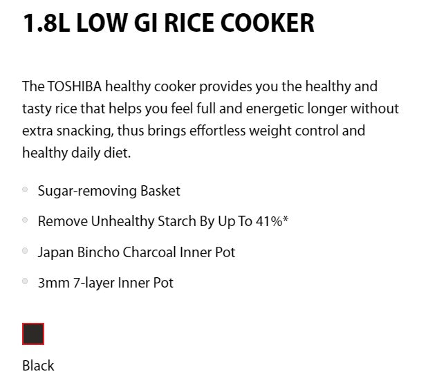 Toshiba Low GI Rice Cooker 1.8L RC-18ISPS