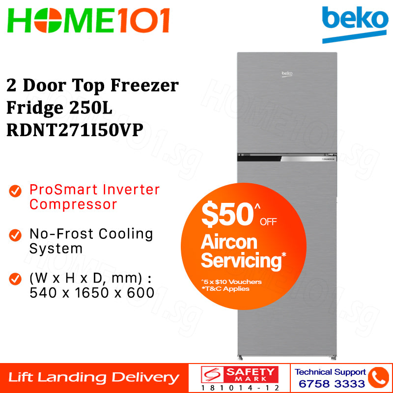 Beko 2 Door Top Freezer Fridge 250L RDNT271I50VP