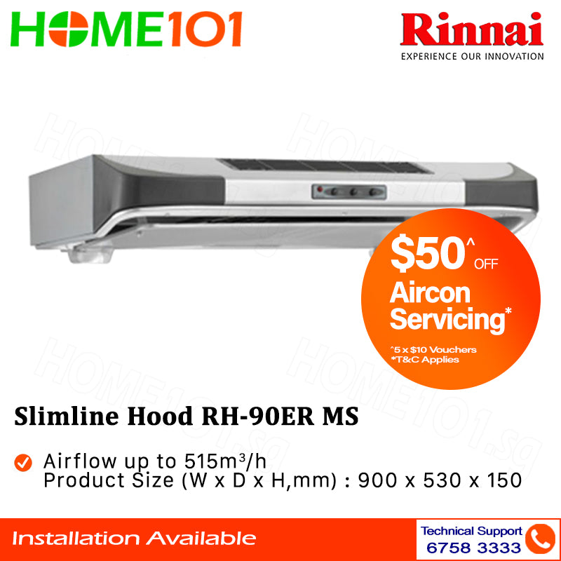 Rinnai Slimline Hood 90cm RH-90ERi || RH-90ER MS || RH-90ER SUS