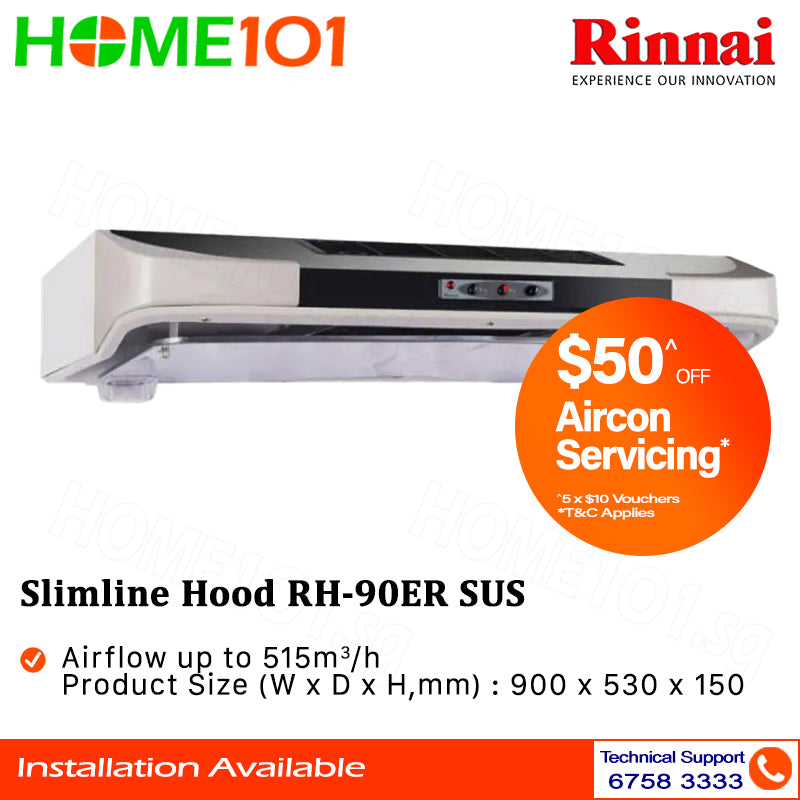 Rinnai Slimline Hood 90cm RH-90ERi || RH-90ER MS || RH-90ER SUS