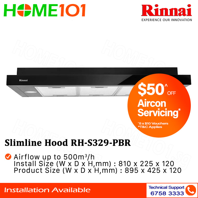 Rinnai Slimline Hood Sleek Design With Touch Control RH-S329-PBR