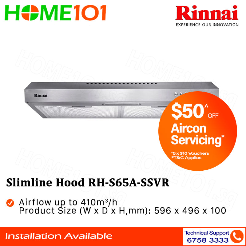 Rinnai Super Sleek Design Slimline Hood 60 cm RH-S65A-SSVR