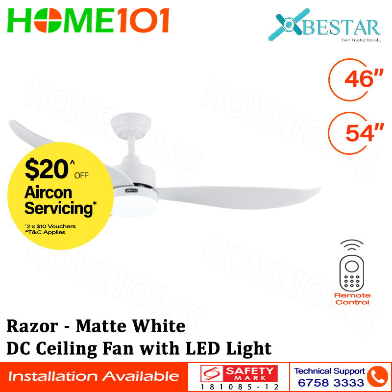 Bestar DC Motor Ceiling Fan with Remote Control & Light 46"/54” Razor