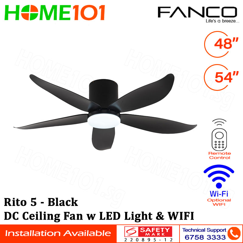 Fanco DC Motor Ceiling Fan with LED Light & Remote Control (WIFI Optional) 48" / 54" Rito 5