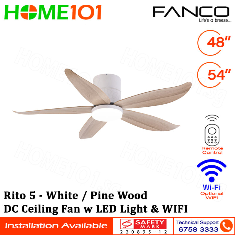 Fanco DC Motor Ceiling Fan with LED Light & Remote Control (WIFI Optional) 48" / 54" Rito 5
