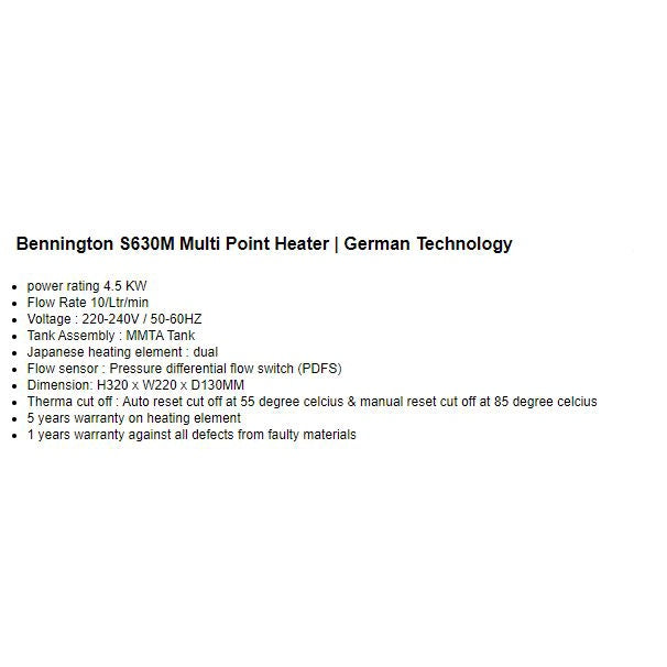 Bennington Multipoint Water Heater S630M