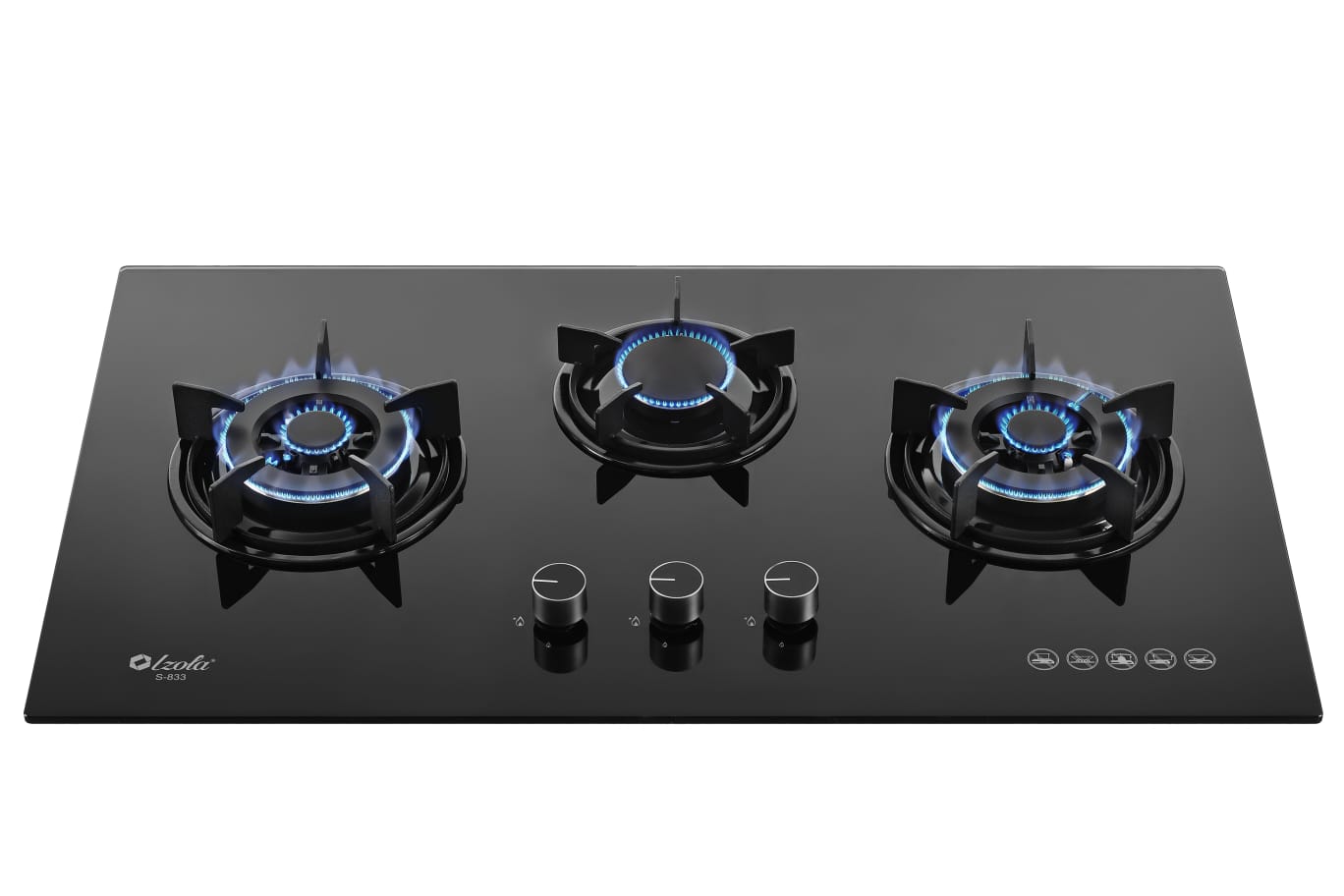 Izola Tempered Glass Built-In Hob 3 Burners S-833 - LPG / PUB - FREE INSTALLATION
