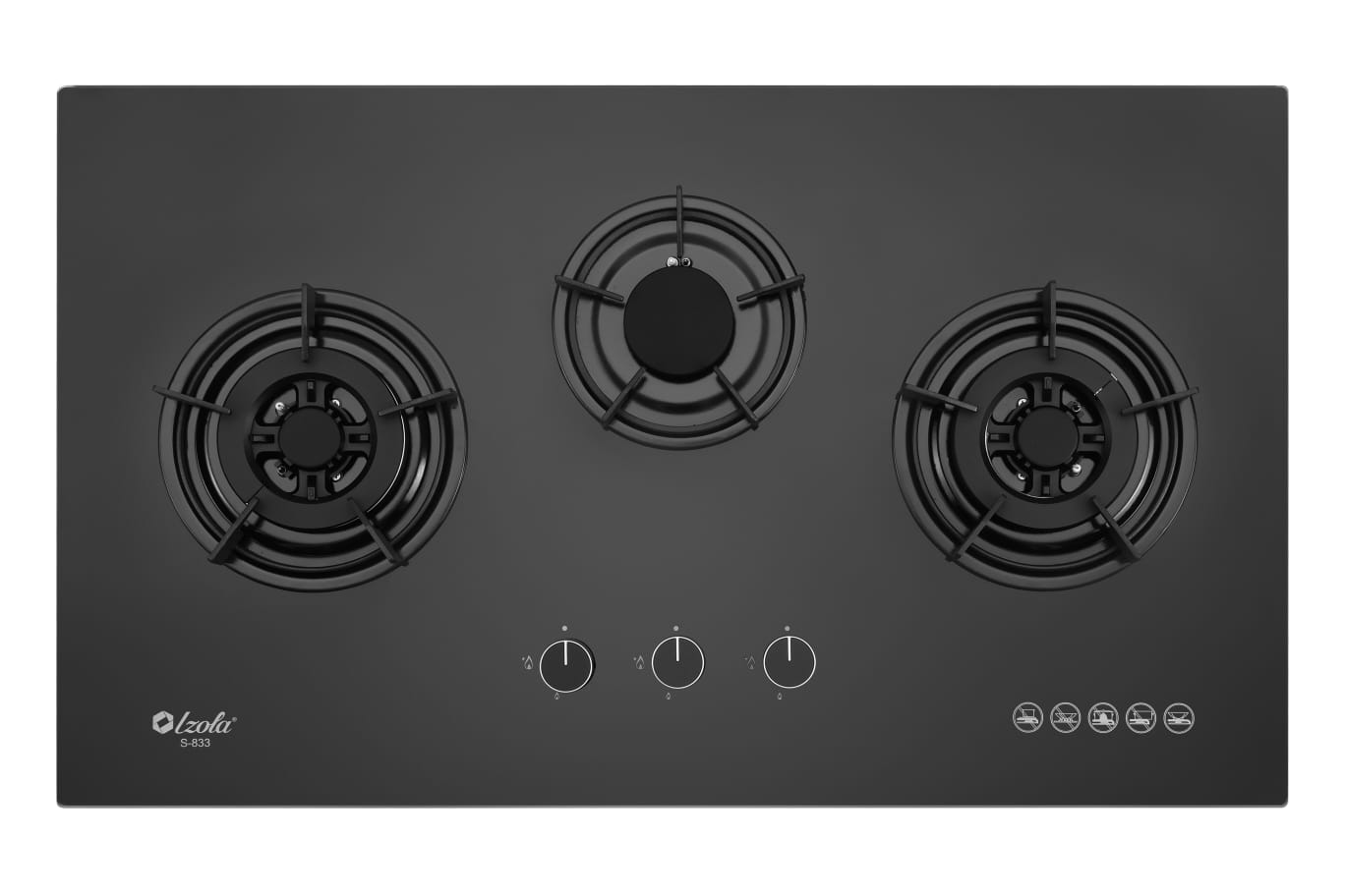 Izola Tempered Glass Built-In Hob 3 Burners S-833 - LPG / PUB - FREE INSTALLATION
