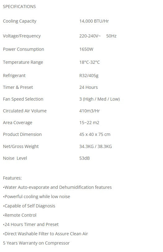 Sona Portable Aircon 14000BTU SACN 6284