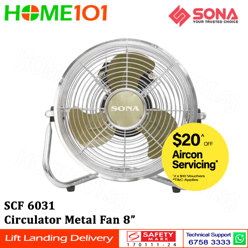 Sona Alloy Blade Desk Fan Circulator Metal 8" SCF 6031
