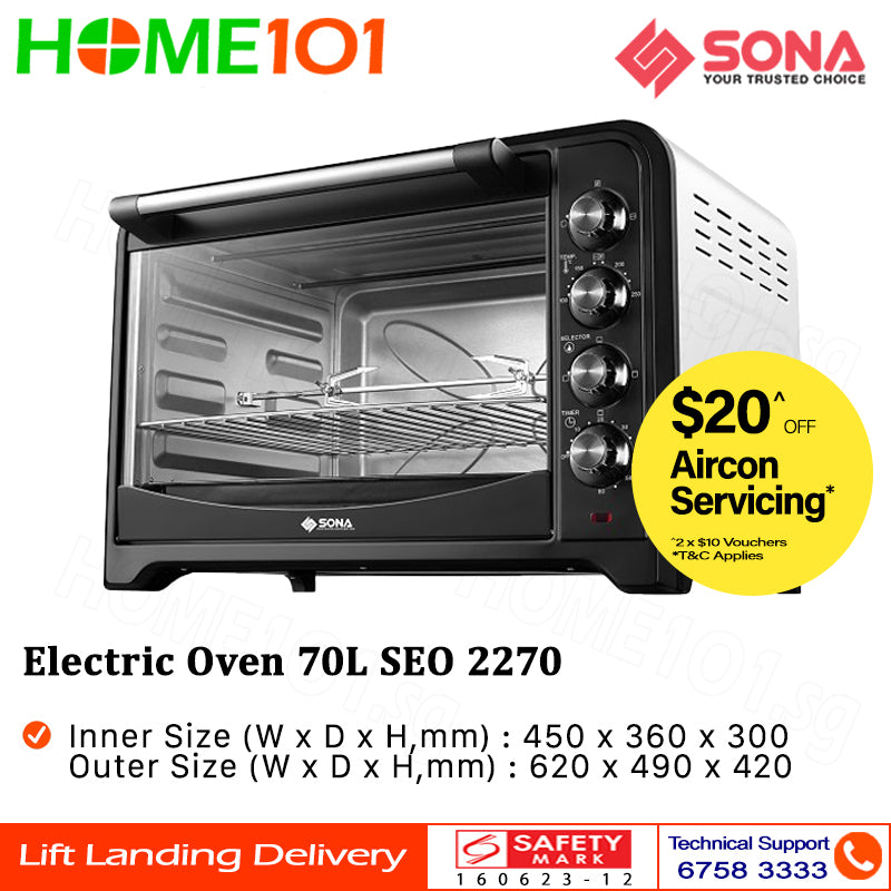 Sona Electric Oven 70L W/Motorized Rotisserie SEO 2270 | SEO2270