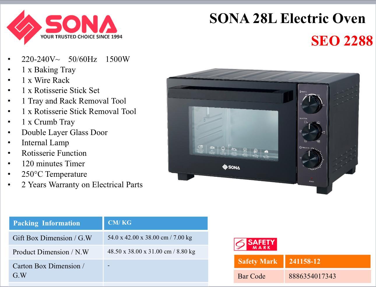 Sona Electric Oven 28L SEO 2288