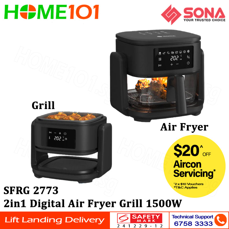 Sona 2in1 Digital Air Fryer Grill 1500W SFRG 2773