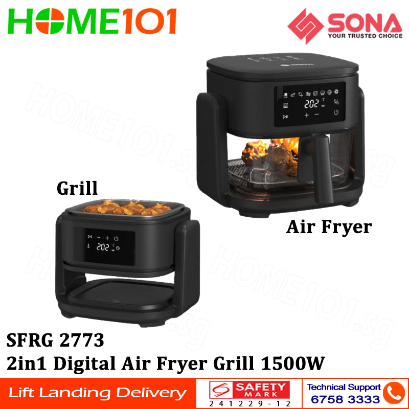 Sona 2in1 Digital Air Fryer Grill 1500W SFRG 2773