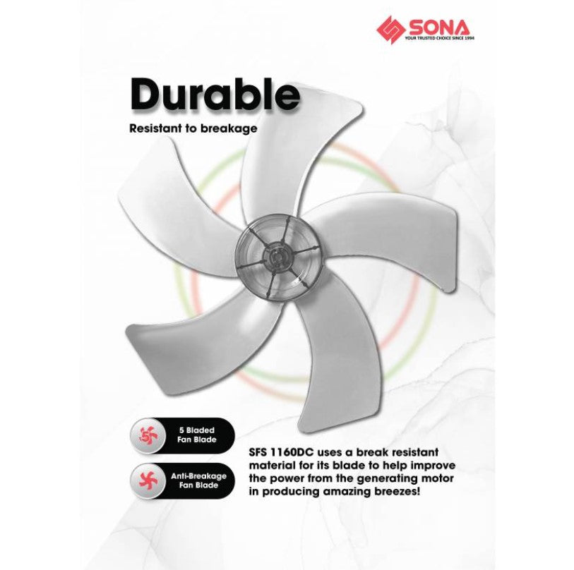 PRE-ORDER (ETA END FEB) Sona DC Stand Fan with Remote 16" SFS 1160DC