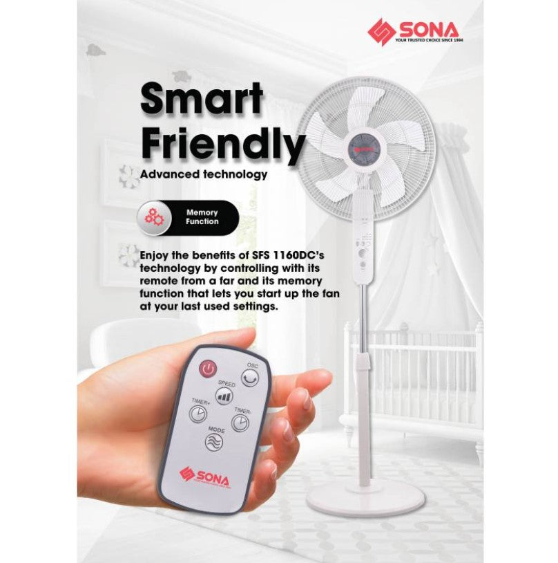 PRE-ORDER (ETA END FEB) Sona DC Stand Fan with Remote 16" SFS 1160DC