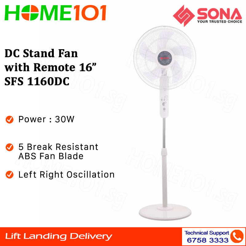 PRE-ORDER (ETA END FEB) Sona DC Stand Fan with Remote 16" SFS 1160DC