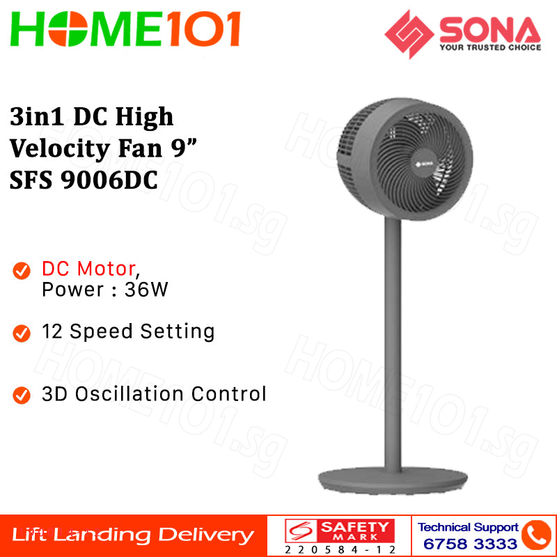 Sona 3in1 DC High Velocity Fan 9" SFS 9006DC