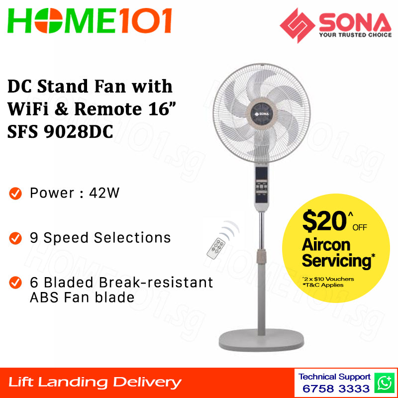Sona DC Stand Fan With WiFi & Remote 16” SFS 9028DC