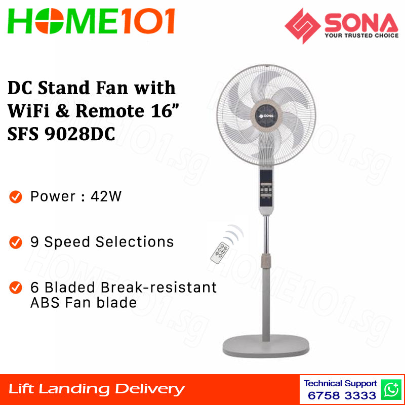 Sona DC Stand Fan With WiFi & Remote 16” SFS 9028DC