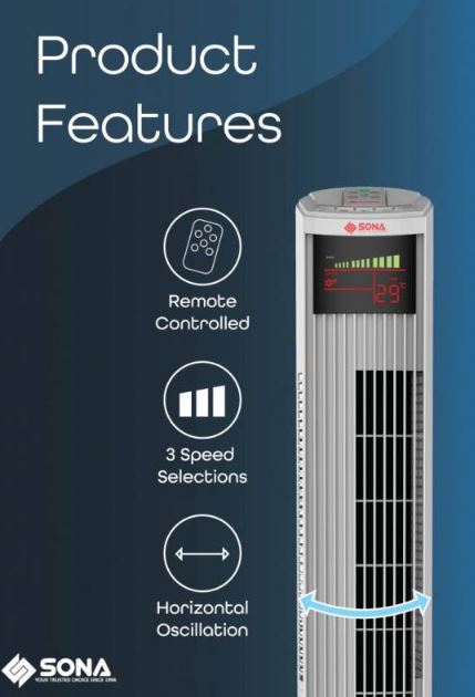 Sona Tower Fan with Remote Control 46" SFT 1703