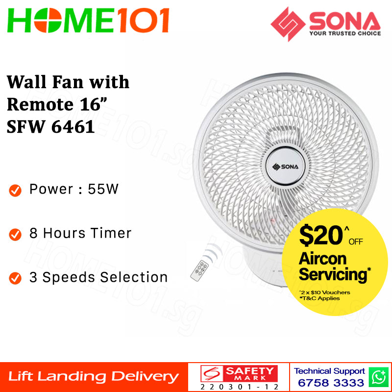Sona Wall Fan with Remote 16" SFW 6461