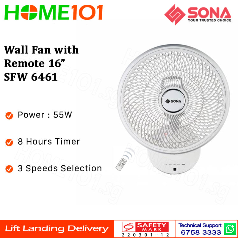 Sona Wall Fan with Remote 16" SFW 6461