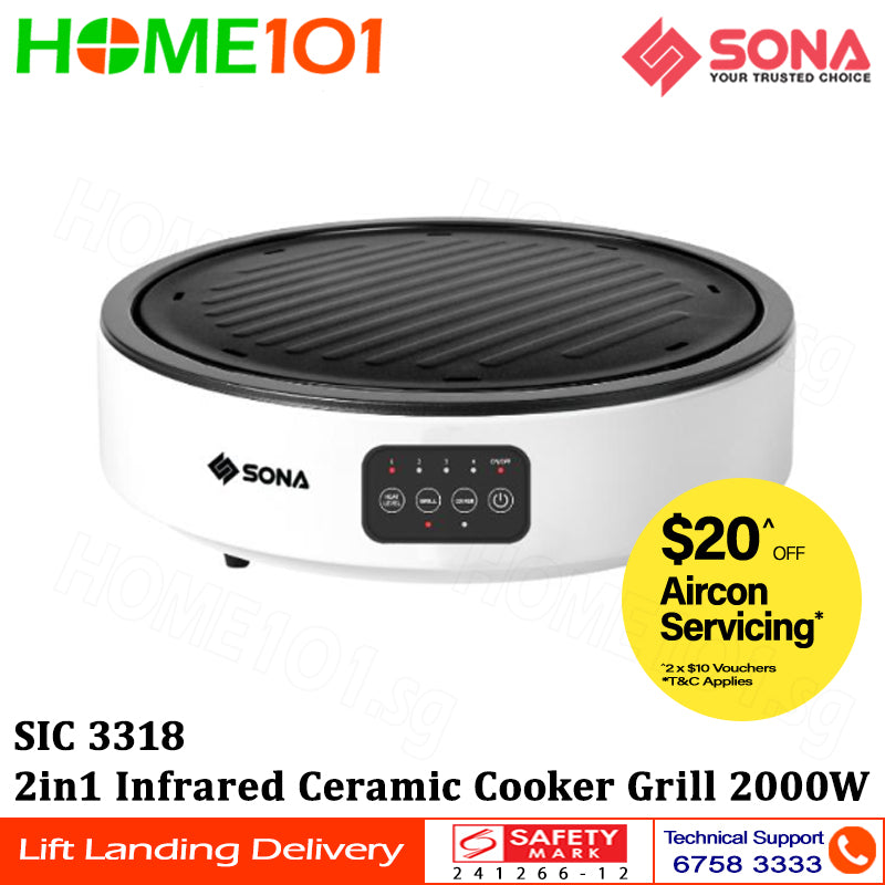 Sona 2in1 Infrared Ceramic Cooker Grill 2000W SIC 3318