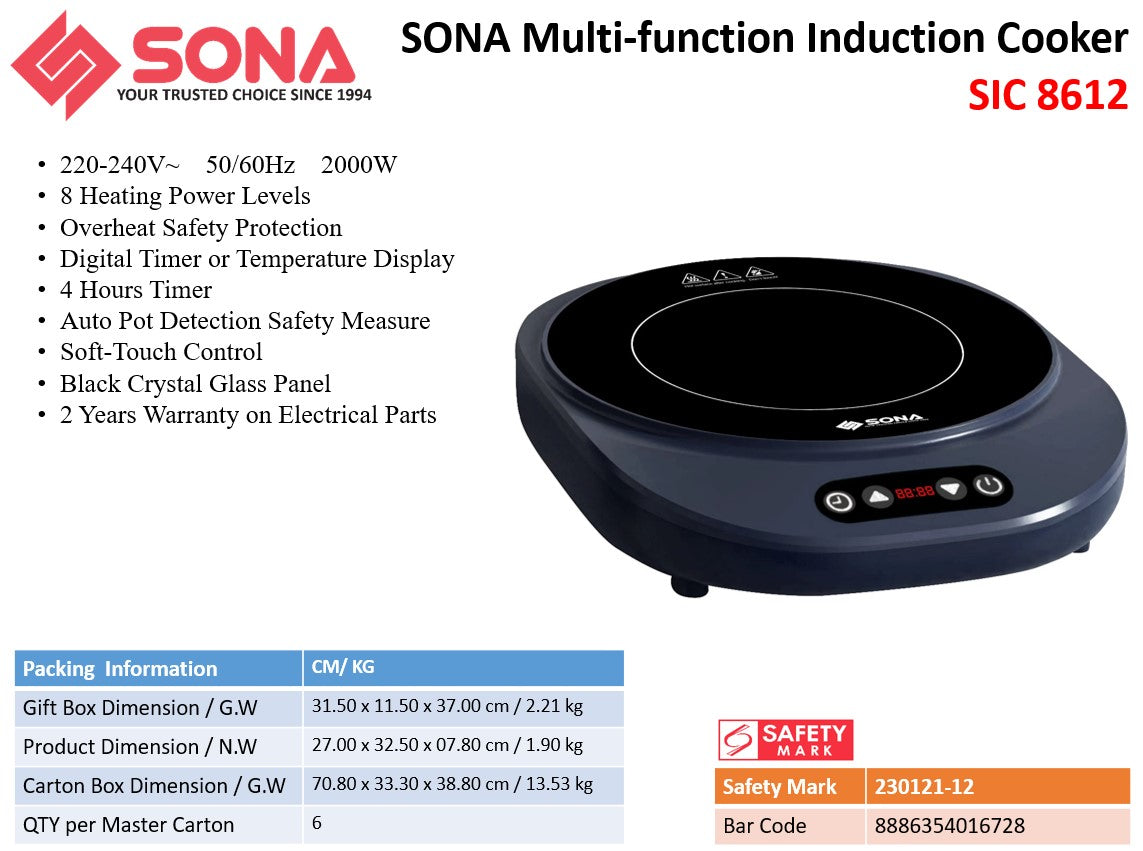 Sona Multi Function Induction Cooker 2000W SIC 8612