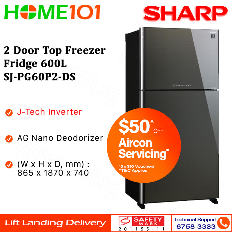 Sharp 2 Door Top Freezer Fridge 600L SJ-PG60P2