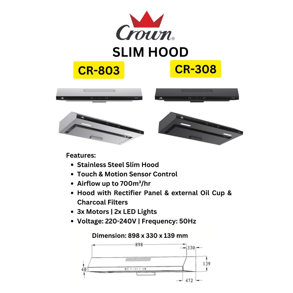Crown Slimline Hood 90cm CR-803