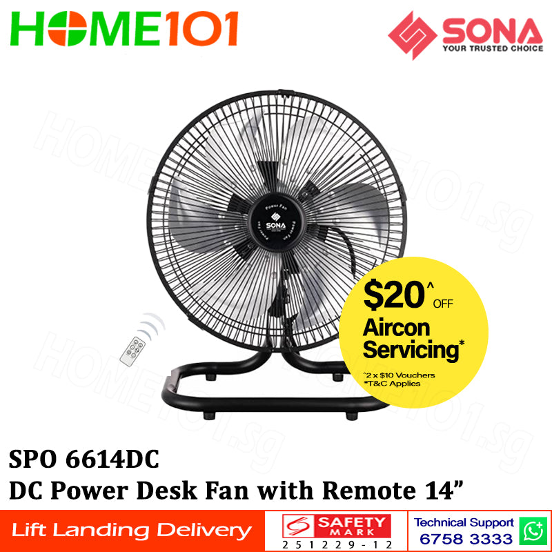 Sona DC Power Desk Fan 12 - 14" SPO 6612DC | SPO 6614DC