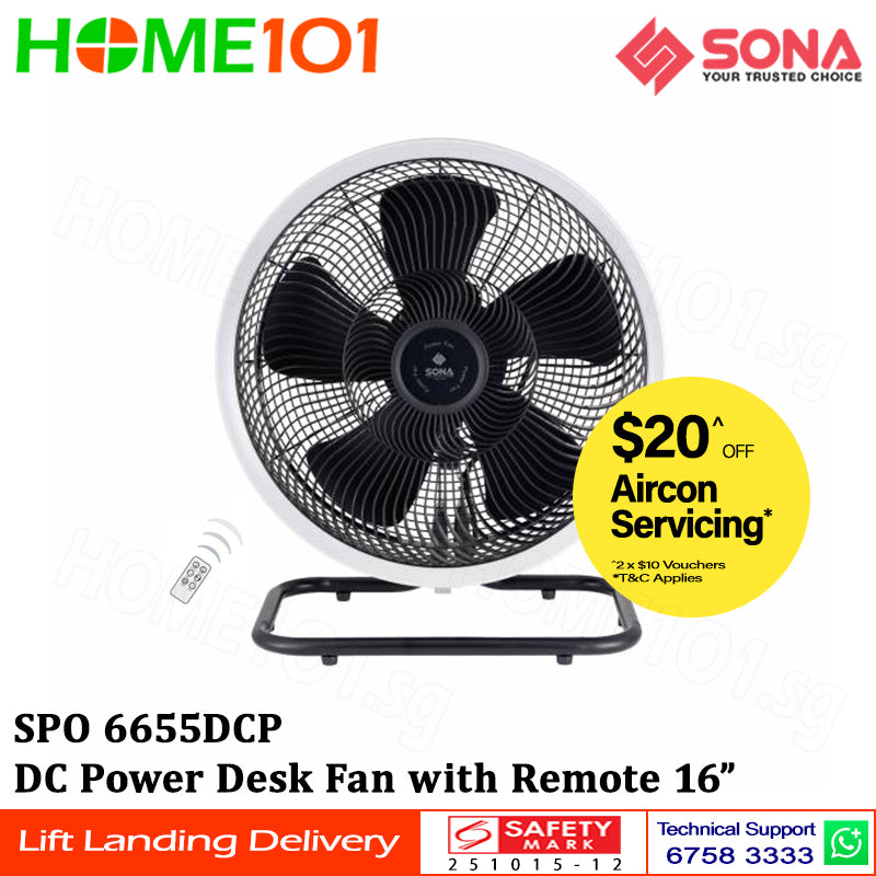 Sona DC Power Desk Fan with Remote 16" SPO 6655DCP