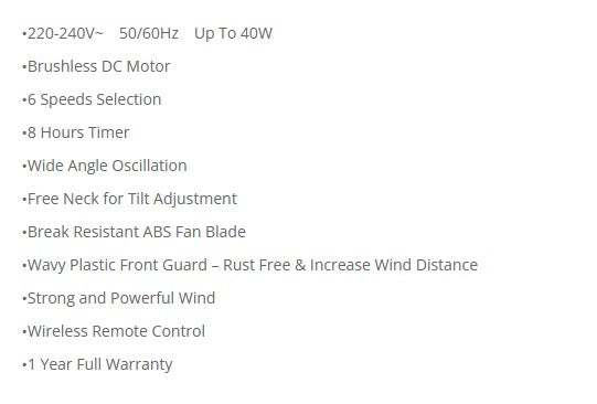 Sona DC Power Desk Fan with Remote 16" SPO 6655DCP