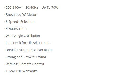 Sona DC Power Desk Fan with Remote 18" SPO 6657DCP