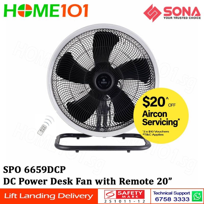 Sona DC Power Desk Fan with Remote 20" SPO 6659DCP
