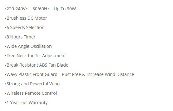 Sona DC Power Desk Fan with Remote 20" SPO 6659DCP