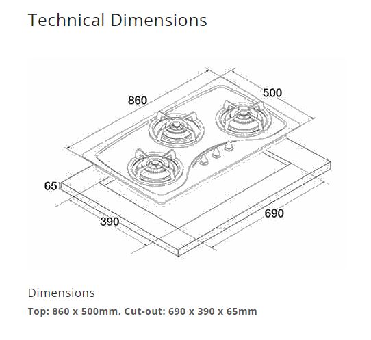 Tecno Stainless Steel Cooker Hob 3 Burners SR98SV - LPG / PUB - FREE INSTALLATION