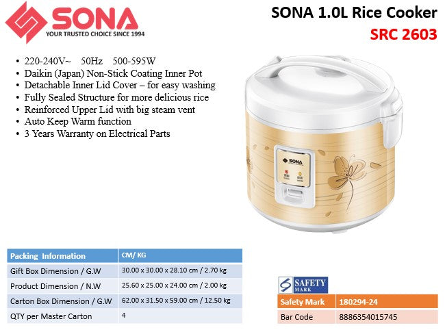 Sona Rice Cooker 1.0L SRC 2603