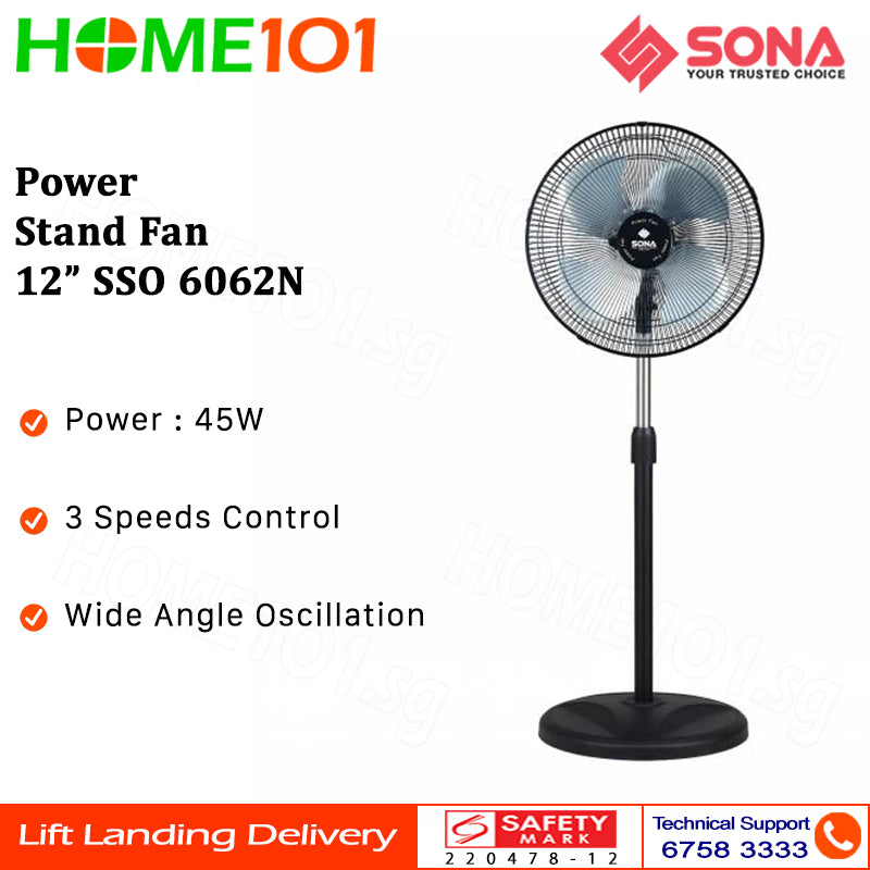 Sona Power Stand Fan 12" SSO 6062N