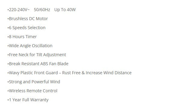 Sona DC Power Stand Fan with Remote 16" SSO 6661DCP