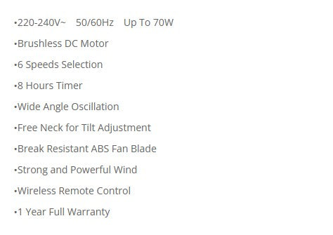 Sona DC Power Stand Fan with Remote 18" SSO 6663DCP