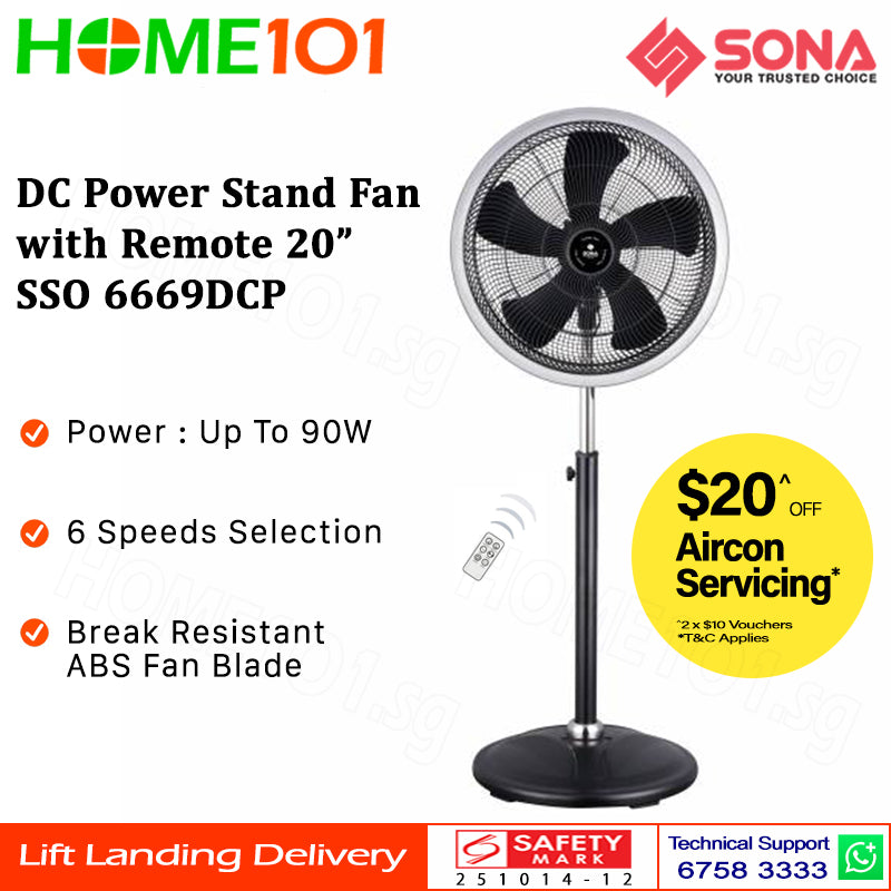 Sona DC Power Stand Fan with Remote 20" SSO 6669DCP