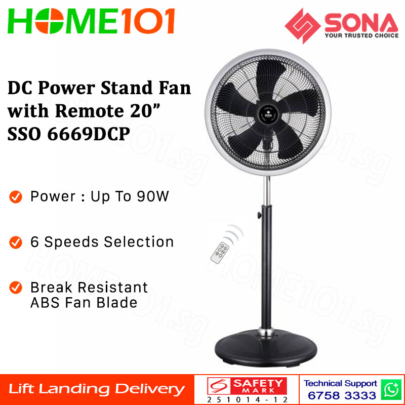 Sona DC Power Stand Fan with Remote 20" SSO 6669DCP