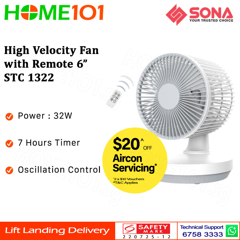 Sona High Velocity Fan with Remote 6 Inch STC 1322