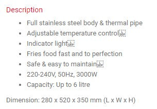 Crown Stainless Steel Fryer 6.0L SW 171