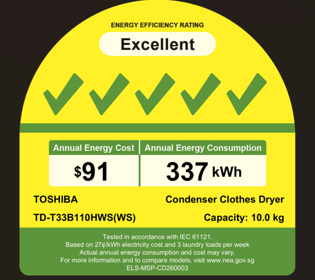Toshiba Heat Pump Dryer 10KG TD-T33B110HWS(WS)
